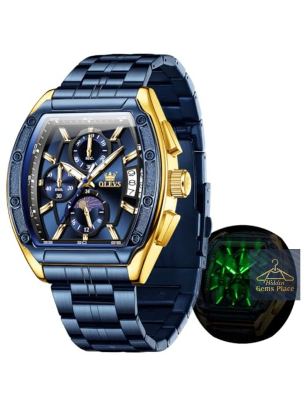 Men's Chronograph Stainless Steel Watch Square Face Quartz Dress Timepiece